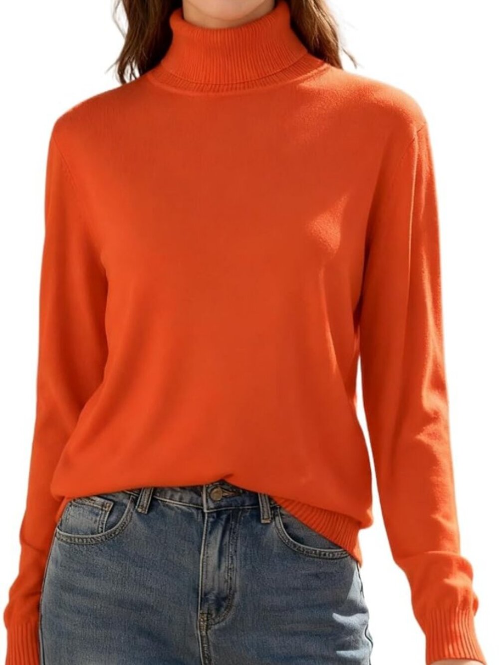 Sangtree Women's Orange Turtleneck Sweater - Classic Knit Medium
